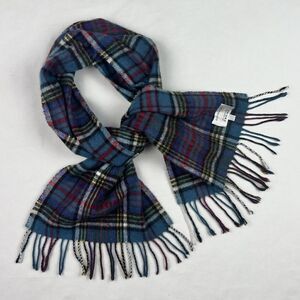 Edinburgh 100% Lambswool Plaid Blue Fringe Winter Soft Scarf